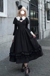 Black Symphony of the Night Solid Color Jacquard Gothic Lolita Jsk Dress